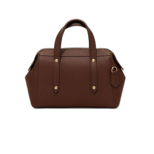 Brown leather handbag on a white background