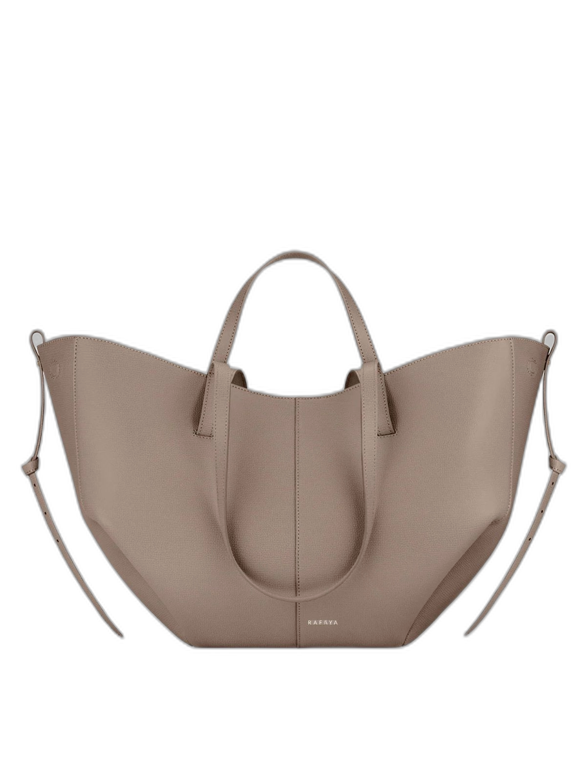 Beige handbag with a shoulder strap on a white background